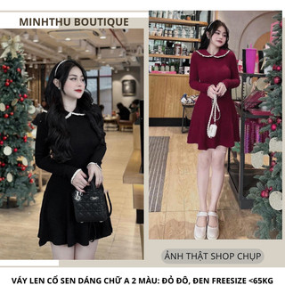 Váy len cổ ren dáng chữ A cho nữ