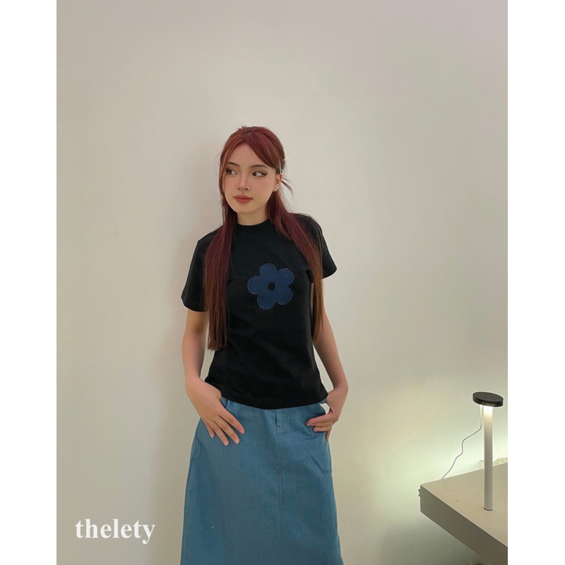 Áo Babytee Hoa Denim “FLOWER DENIM BABYTEE” | 𝐭𝐡𝐞𝐥𝐞𝐭𝐲