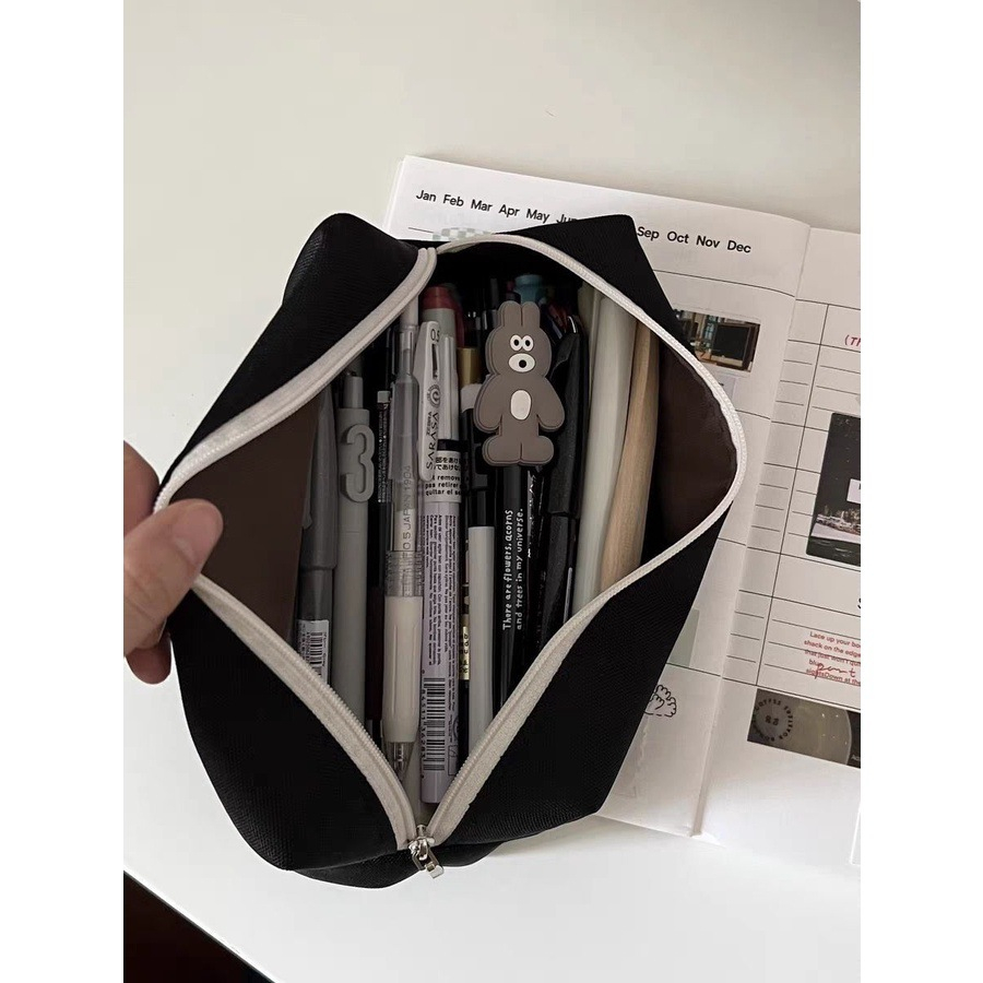 Hộp Bút Túi Bút Đen Vải Canvas Size Lớn Túi Đựng Văn Phòng Phẩm