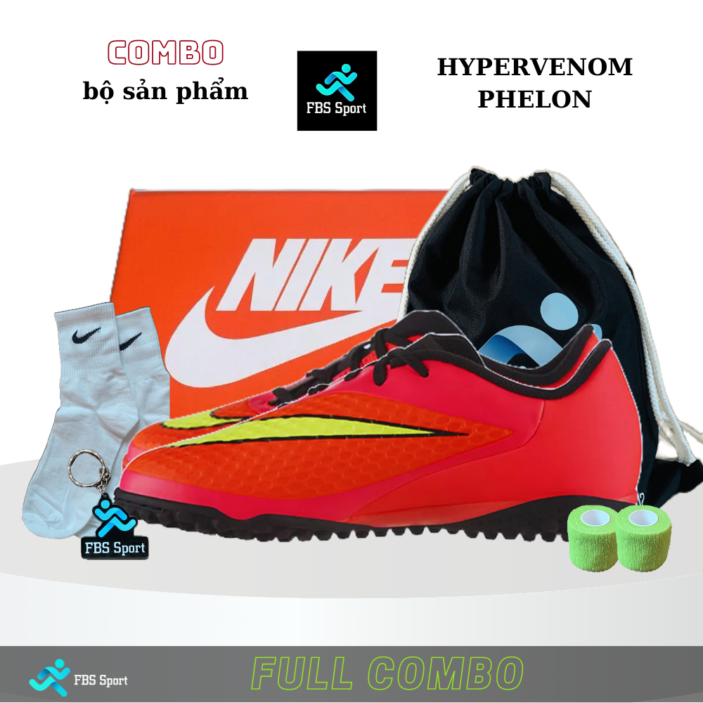 Giày bóng đá HYPERVENOM PHELON đế TF dành cho sân cỏ nhân tạo, màu đỏ vàng , có bảo hành