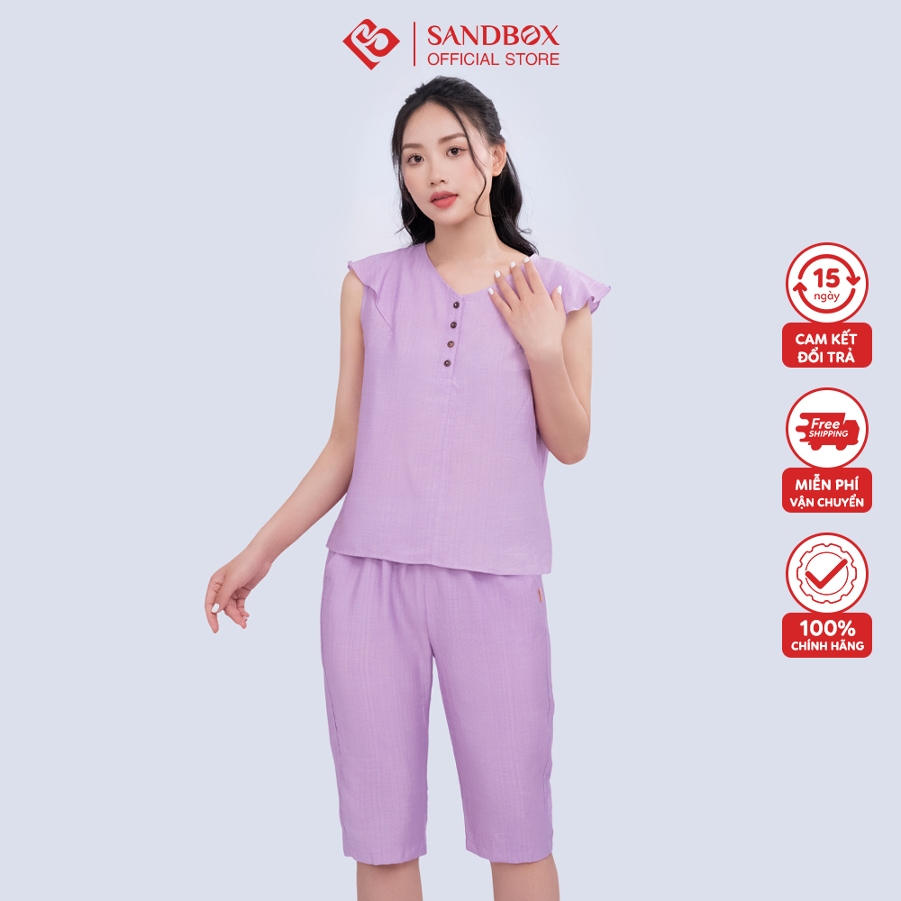Bộ đồ nữ SANDBOX Bộ lửng mặc nhà chất đũi cao cấp đơn giản, thoải mái, kín đáo BDL23001