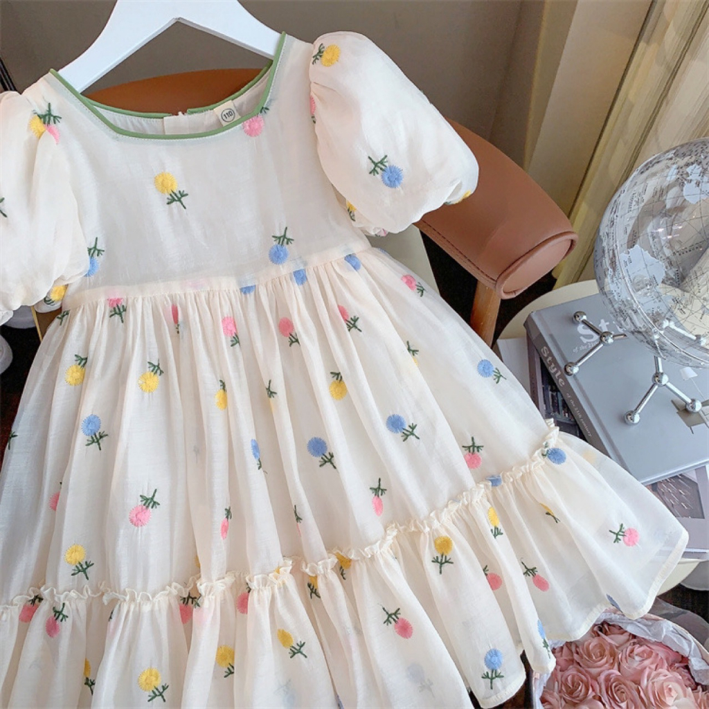 Đầm công chúa thêu hoa vintage dễ thương cho bé gái