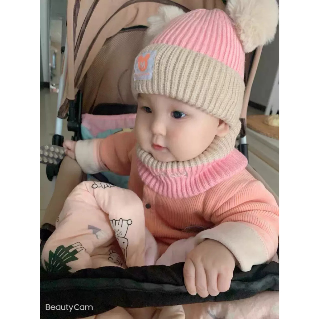 Mũ len 2 lớp kèm khăn hàng loại 1 dày ấm cho bé trai và bé gái