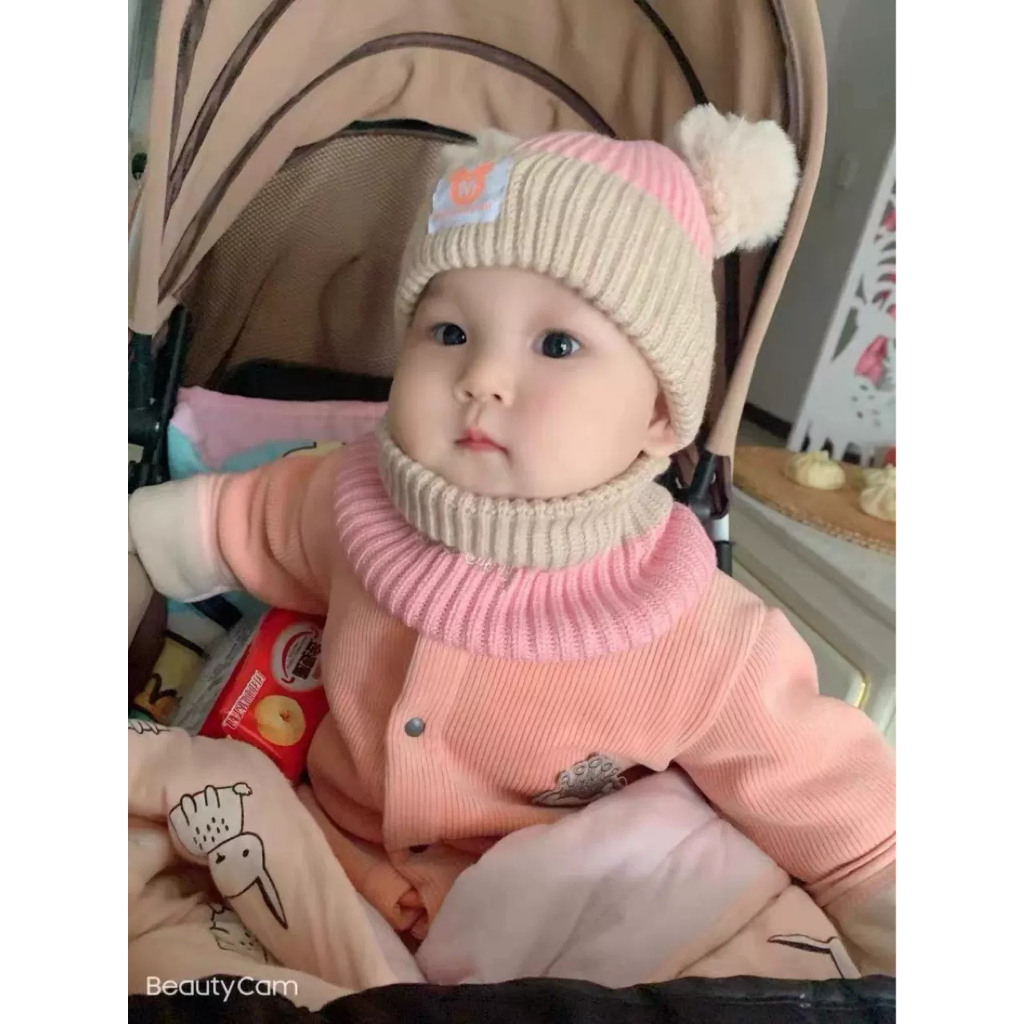 Mũ len 2 lớp kèm khăn hàng loại 1 dày ấm cho bé trai và bé gái