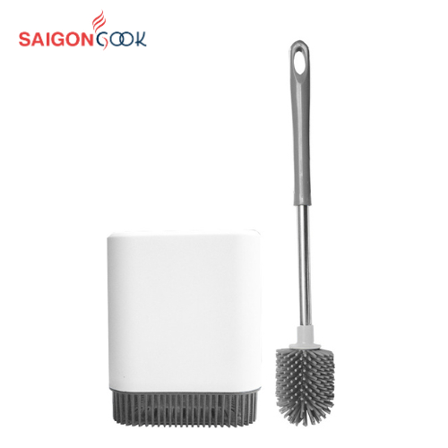 Bộ hộp cọ toilet silicon đầu tròn X2 Saigoncook, chổi cọ bồn cầu, chổi chà sàn nhà vệ sinh có kèm hộp đựng tiện dụng