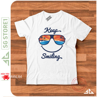 Áo thun mẫu Keep Smiling làm đồ đồng phục hội nhóm gia đình thun cotton dày dặn màu trắng ANL364