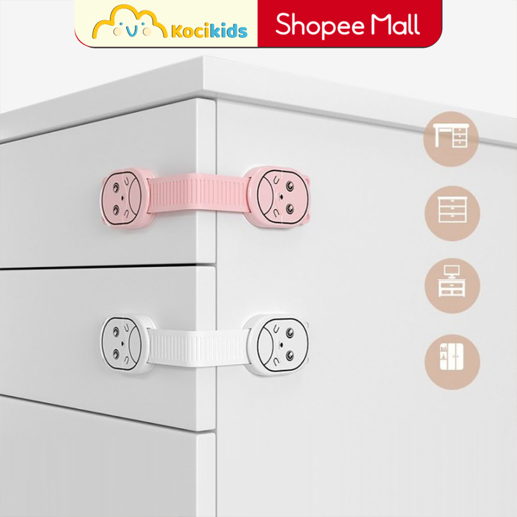 Dây đai khóa tủ lạnh quần áo ngăn kéo hộc bàn hình gấu giúp an toàn cho bé