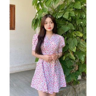 Đầm voan lụa hoa nhí thiết kế kiểu hanbok ZOMI Z018