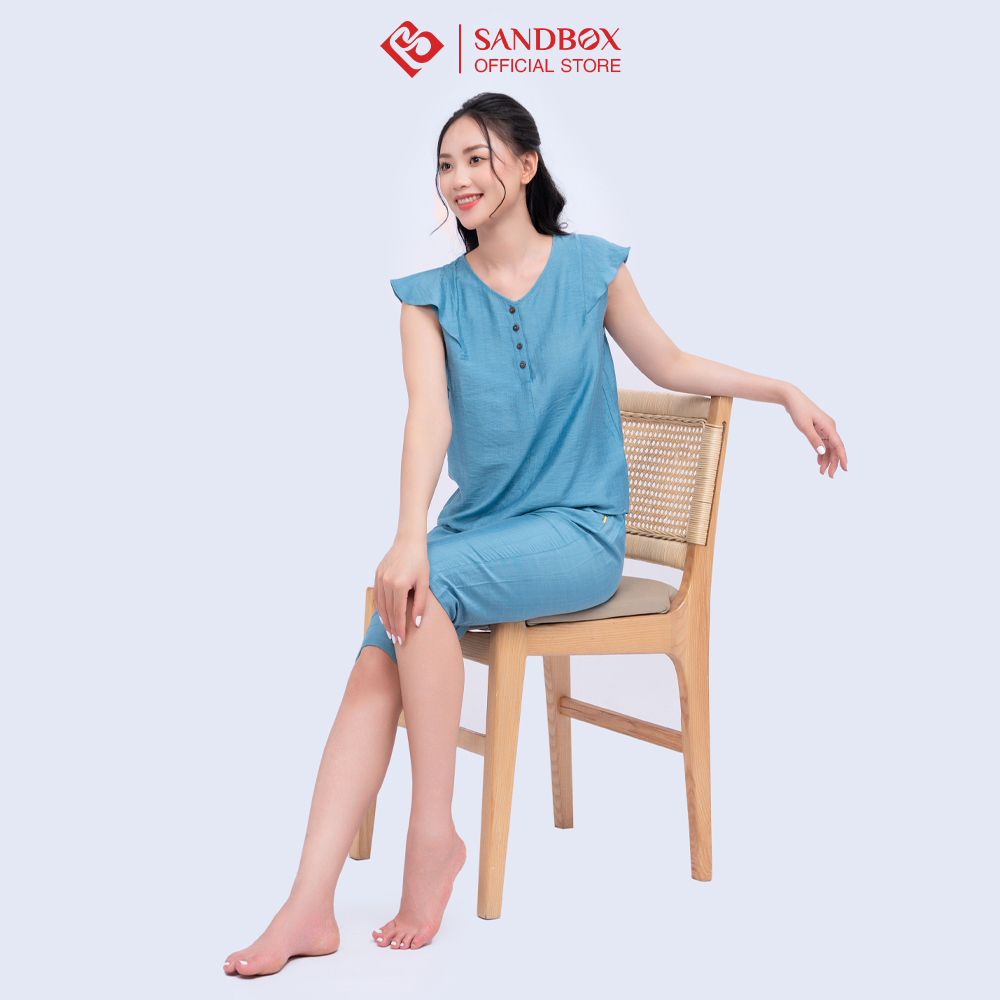 Bộ đồ nữ SANDBOX Bộ lửng mặc nhà chất đũi cao cấp đơn giản, thoải mái, kín đáo BDL23001