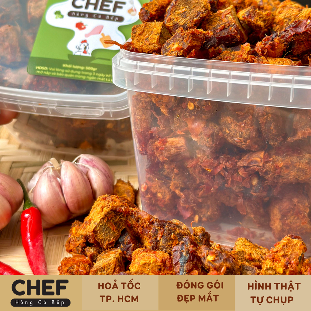 KHÔ BÒ VIÊN SIÊU CAY Hộp 450gr - Khô Bò Thật Dạng Viên Hộp Nắp Khoá Niêm Phong- Đồ ăn vặt ngon, sạch, chất lượng