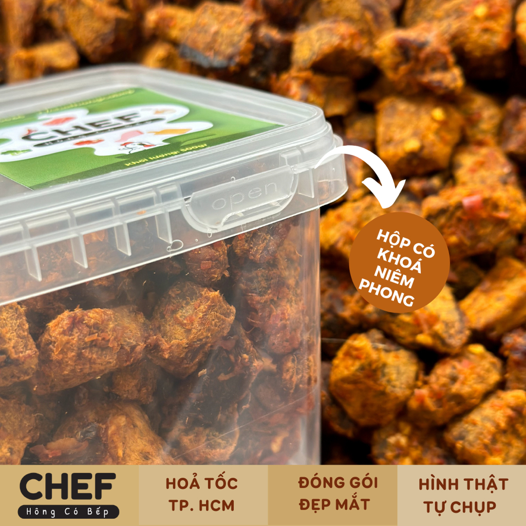 KHÔ BÒ VIÊN SIÊU CAY Hộp 450gr - Khô Bò Thật Dạng Viên Hộp Nắp Khoá Niêm Phong- Đồ ăn vặt ngon, sạch, chất lượng