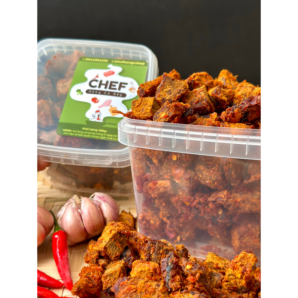 KHÔ BÒ VIÊN SIÊU CAY Hộp 450gr - Khô Bò Thật Dạng Viên Hộp Nắp Khoá Niêm Phong- Đồ ăn vặt ngon, sạch, chất lượng