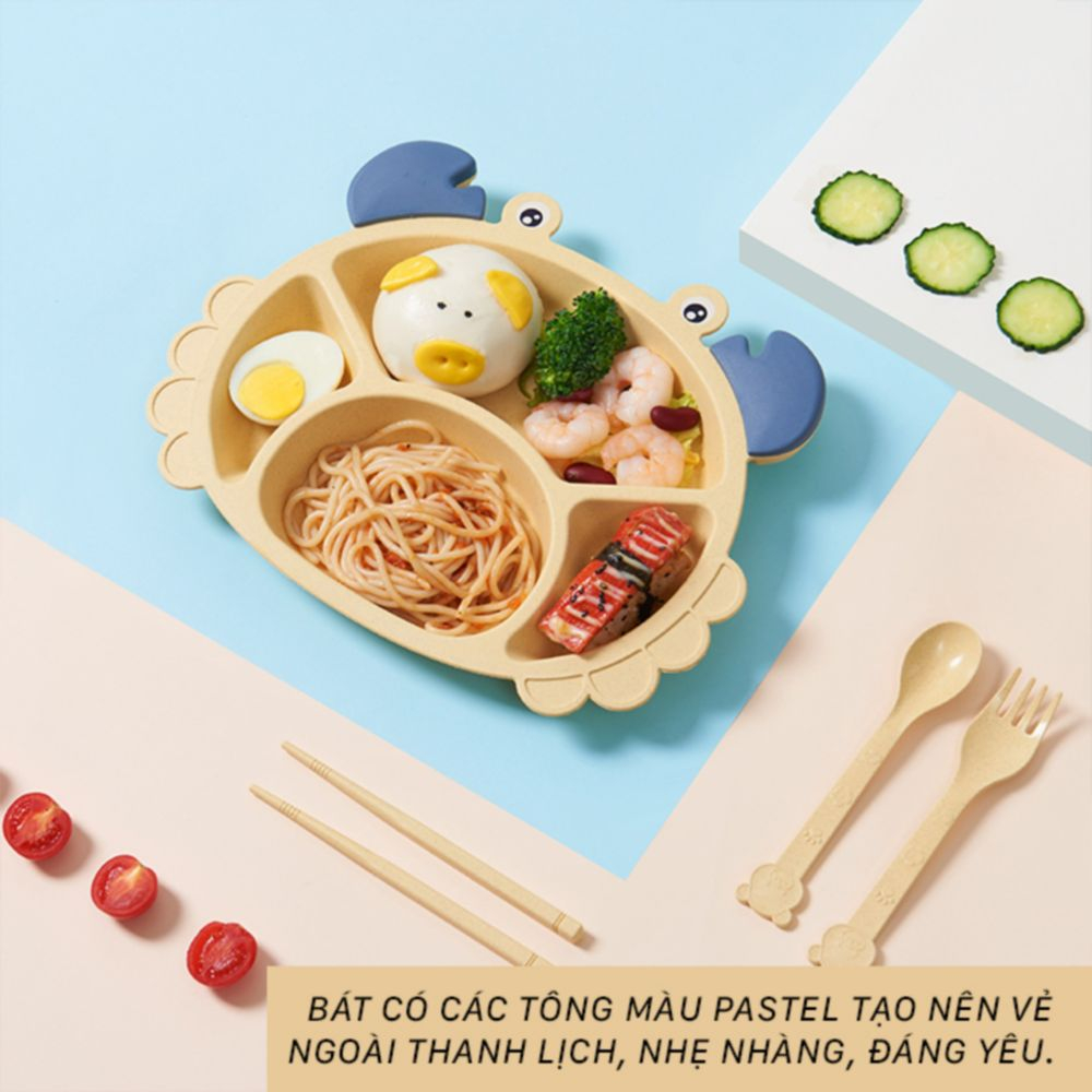 Bộ khay ăn dặm cho bé làm từ Lúa Mạch dễ thương, giúp bé kích thích hơn trong việc ăn uống