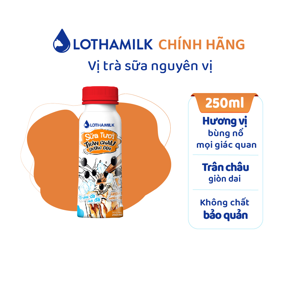 Sữa tươi trân châu đường đen thanh trùng Lothamilk chai 250ml