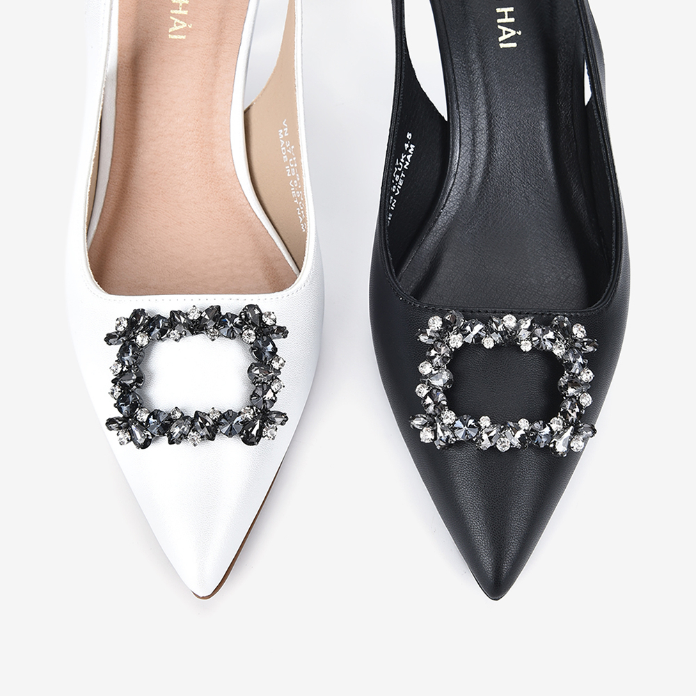Giày Cao Gót Slingback Nữ Đông Hải Mũi Nhọn Đính Đá Sang Trọng - G81N7