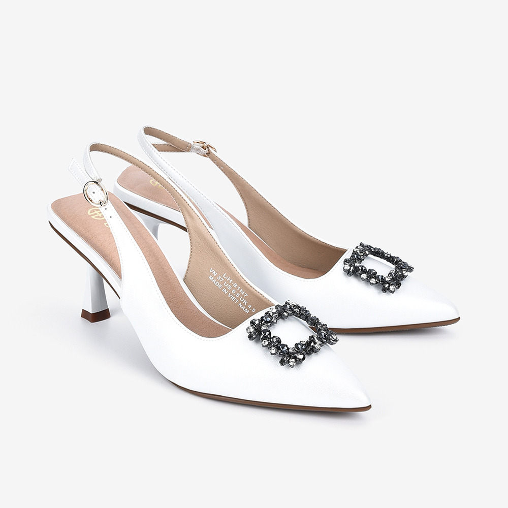 Giày Cao Gót Slingback Nữ Đông Hải Mũi Nhọn Đính Đá Sang Trọng - G81N7