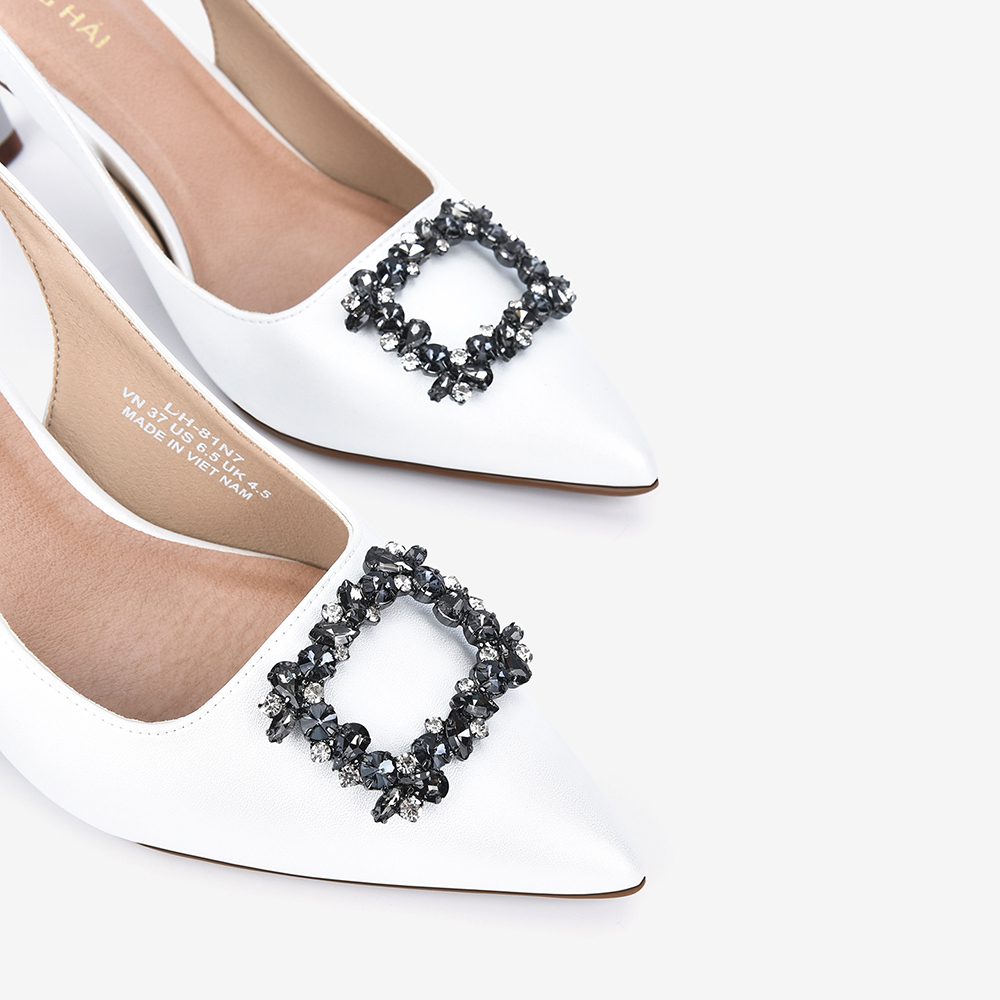 Giày Cao Gót Slingback Nữ Đông Hải Mũi Nhọn Đính Đá Sang Trọng - G81N7