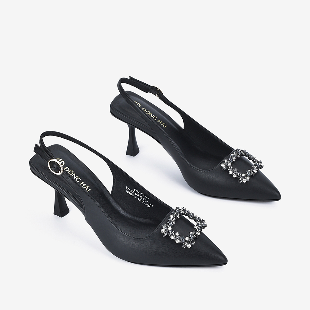 Giày Cao Gót Slingback Nữ Đông Hải Mũi Nhọn Đính Đá Sang Trọng - G81N7