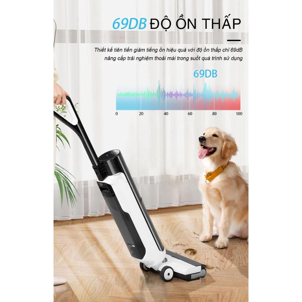 Máy lau sàn hút bụi ướt khô tràn viền không dây AKONO S5 pro -Tự làm sạch