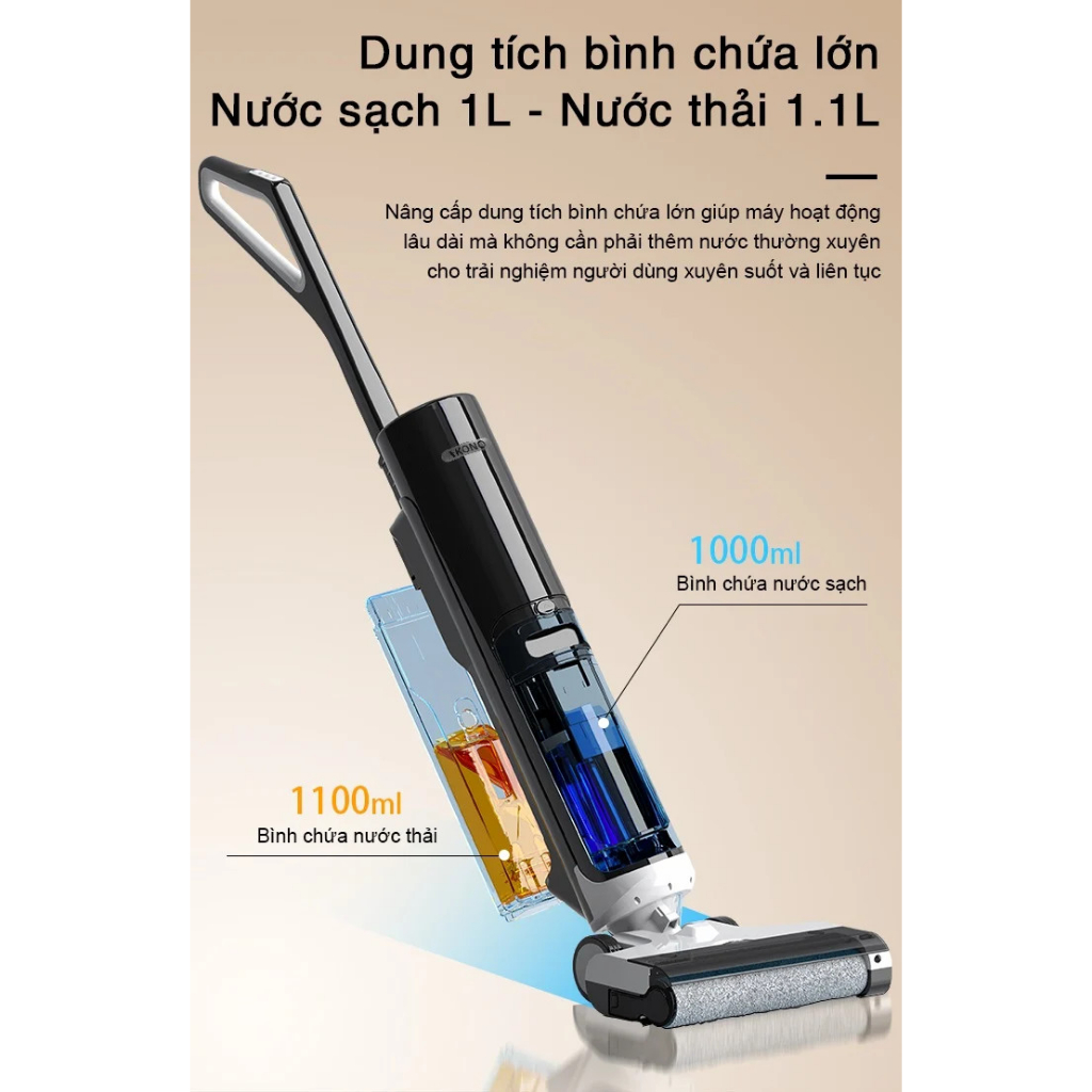 Máy lau sàn hút bụi ướt khô tràn viền không dây AKONO S5 pro -Tự làm sạch