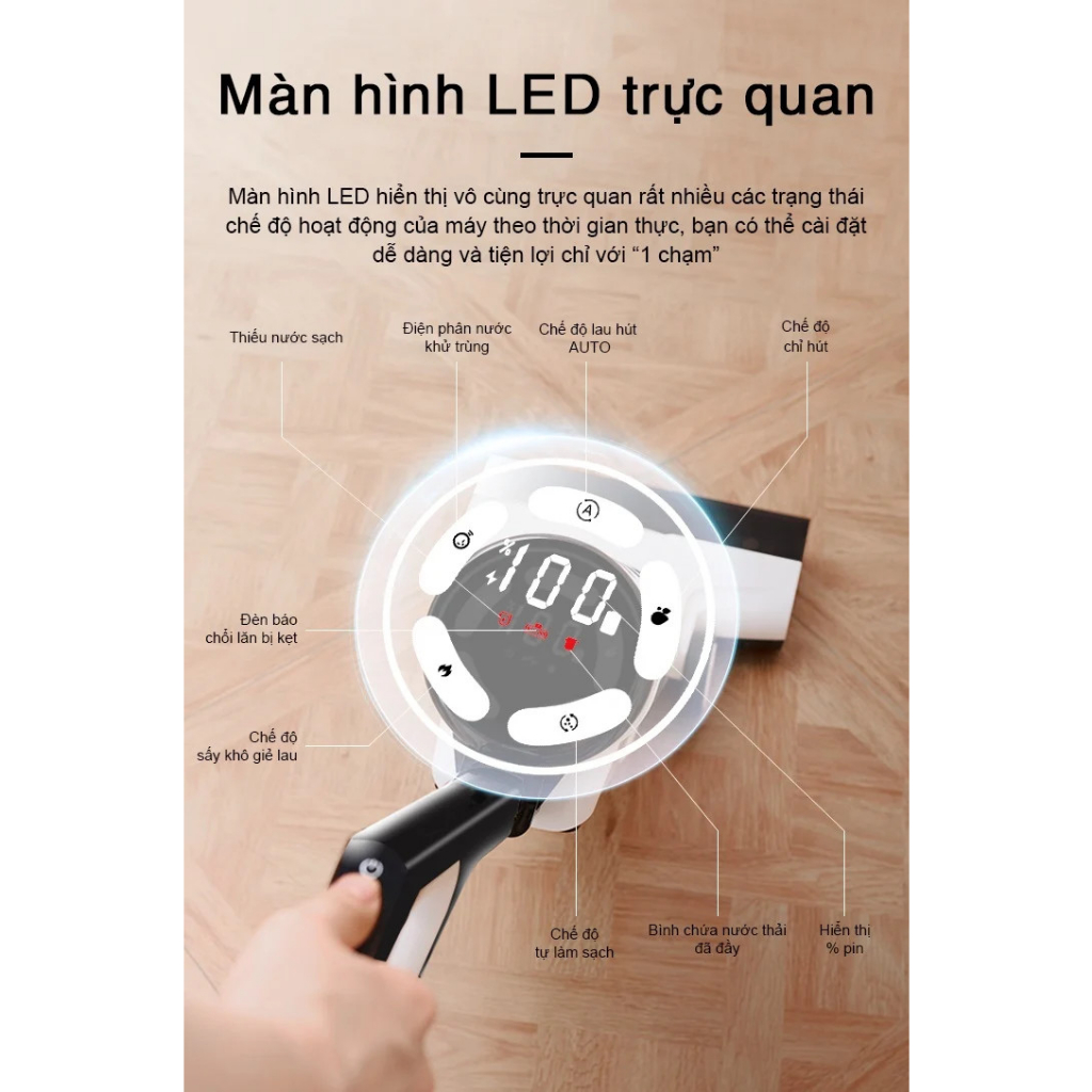 Máy lau sàn hút bụi ướt khô tràn viền không dây AKONO S5 pro -Tự làm sạch