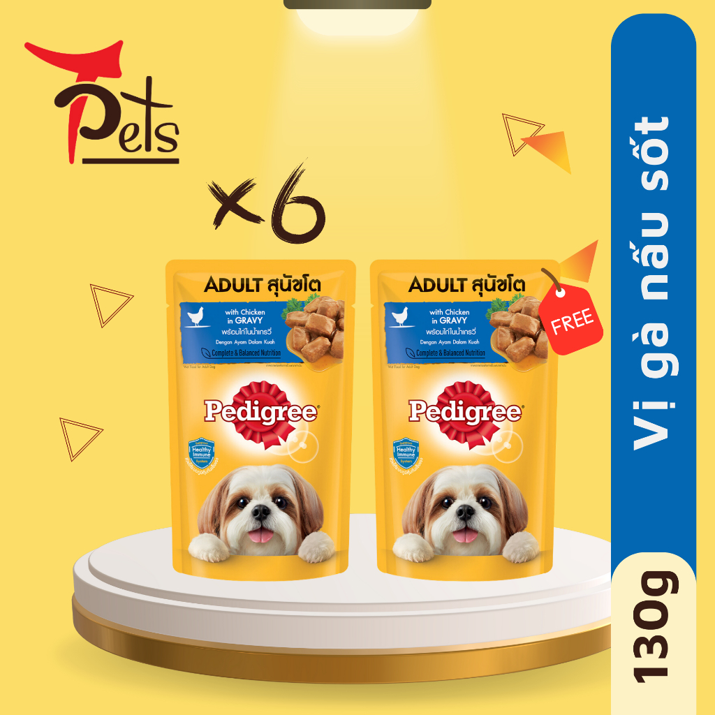 Bộ 6+1 Túi Thức Ăn Dạng Sốt Cho Chó Lớn PEDIGREE vị gà nấu sốt 130g