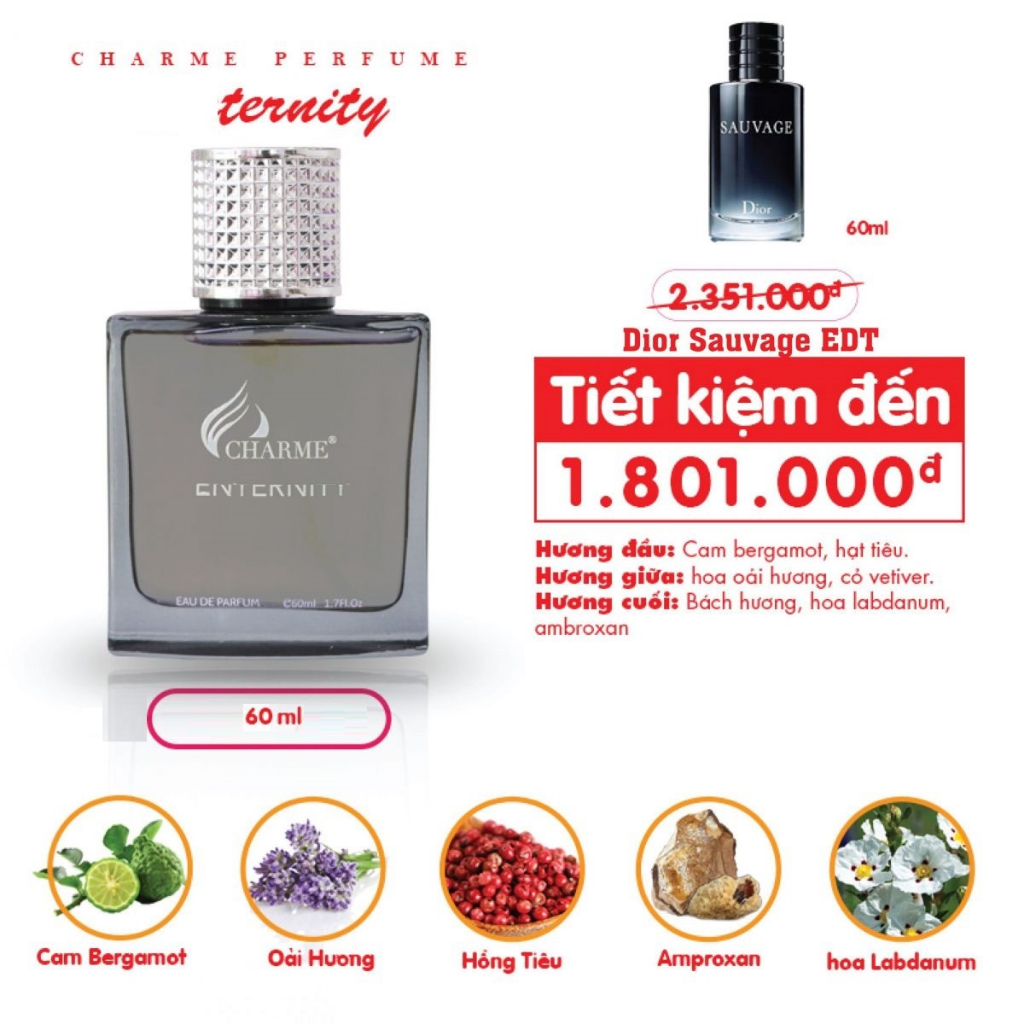 Nước hoa nam Charme Enternity 60ml Nam tính Mạnh mẽ Cá tính