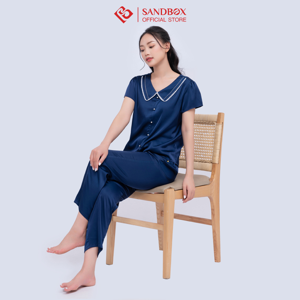 Đồ bộ nữ SANDBOX Lụa Satin cao cấp mềm mại, thiết kế dáng Pijama cổ sen viền trắng nổi bật, sang trọng, lịch sự BPC23008