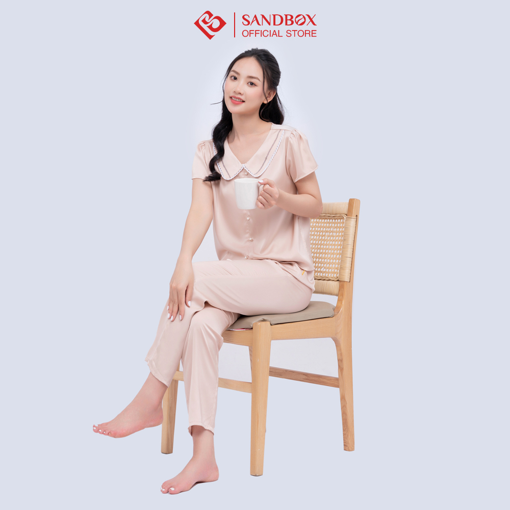 Đồ bộ nữ SANDBOX Lụa Satin cao cấp mềm mại, thiết kế dáng Pijama cổ sen viền trắng nổi bật, sang trọng, lịch sự BPC23008