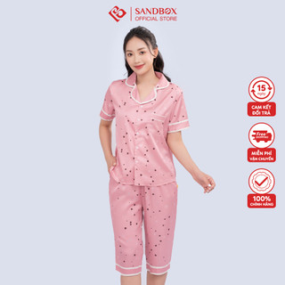 Đồ bộ SANDBOX bộ Pijama lụa hoạ tiết phối viền cổ tinh tế, màu sắc trang nhã BLL23003