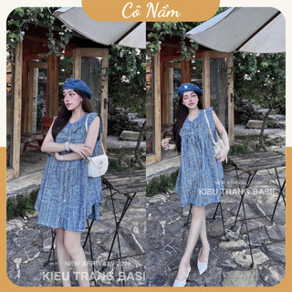 Váy nữ váy đầm nữ jean bò loang xước nơ ngực tay cánh tiên hàng qccc
