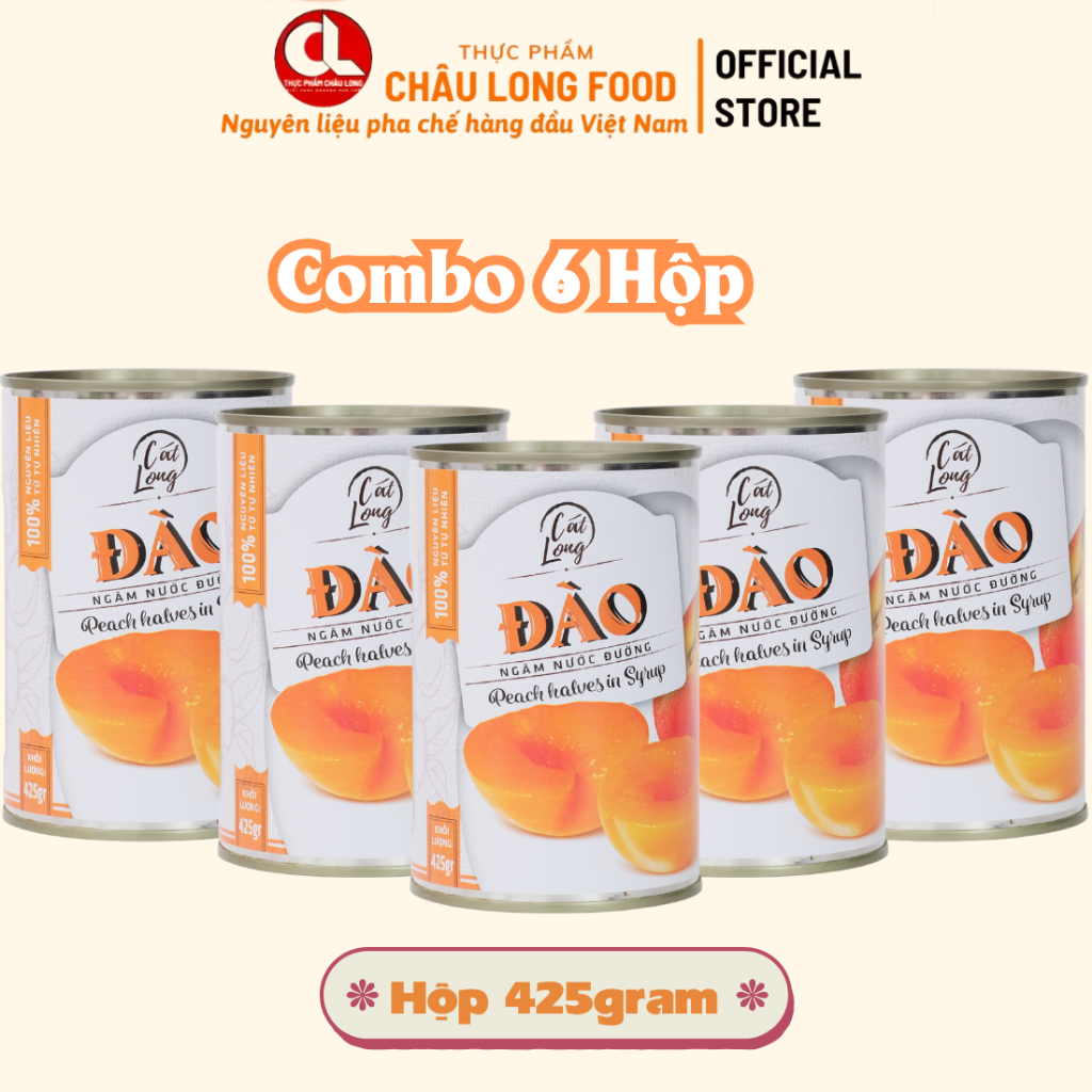 Combo 6 lon đào ngâm nước đường Asiahome 425g, 565g