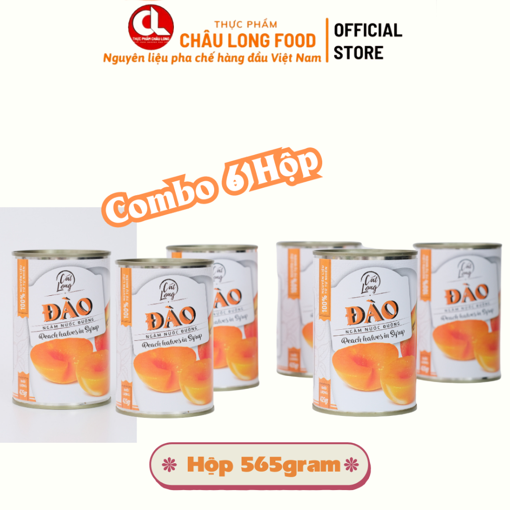 Combo 6 lon đào ngâm nước đường Asiahome 425g, 565g