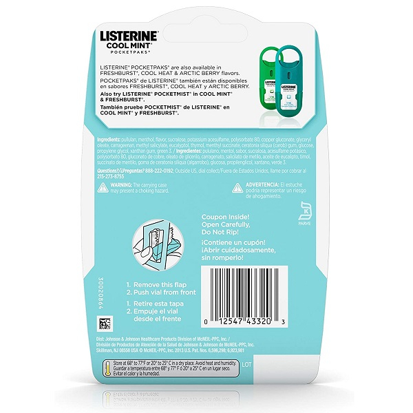 MIẾNG NGẬM Thơm Miệng LISTERINE Pocketpaks 72 Tiras - USA