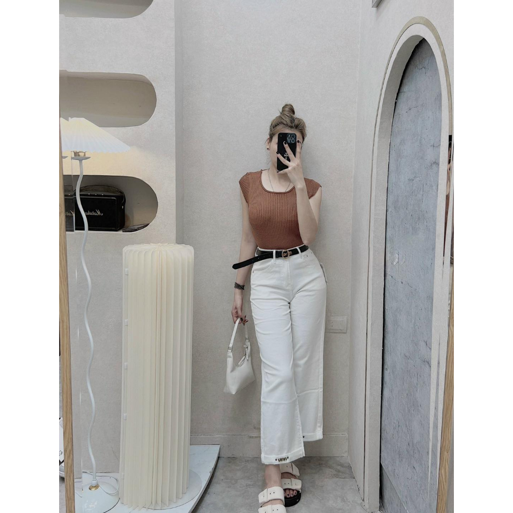 Quần jean suông nữ, Quần ống đứng kèm belt mặc đi chơi, đi làm siêu xinh chất đẹp