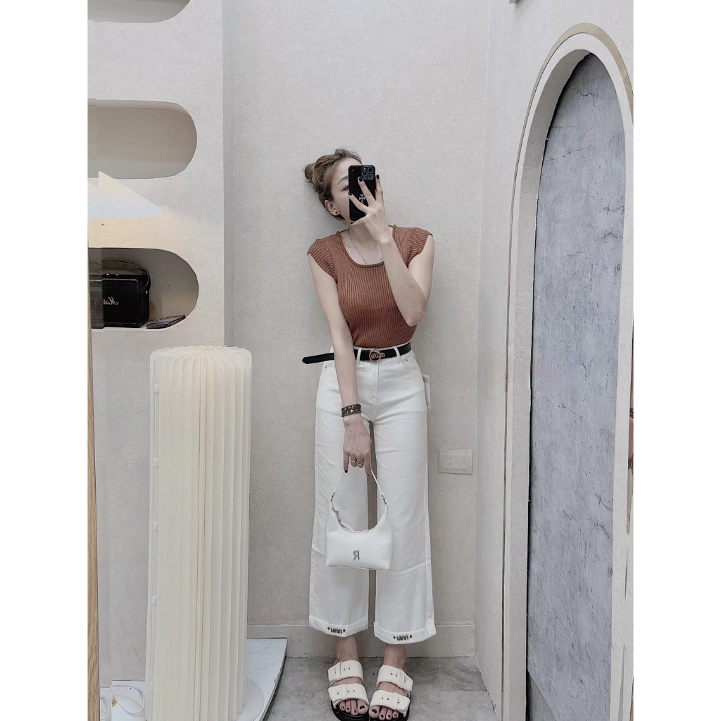 Quần jean suông nữ, Quần ống đứng kèm belt mặc đi chơi, đi làm siêu xinh chất đẹp