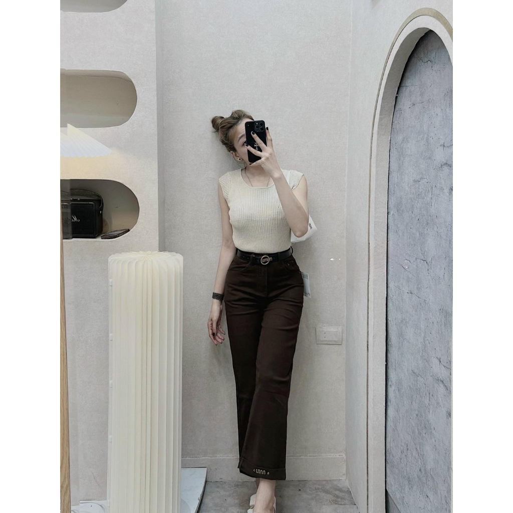 Quần jean suông nữ, Quần ống đứng kèm belt mặc đi chơi, đi làm siêu xinh chất đẹp