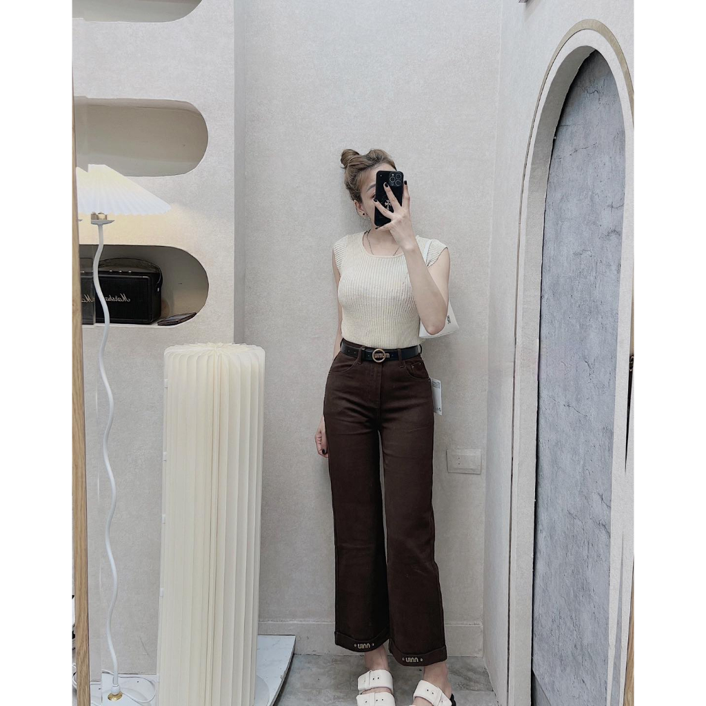 Quần jean suông nữ, Quần ống đứng kèm belt mặc đi chơi, đi làm siêu xinh chất đẹp