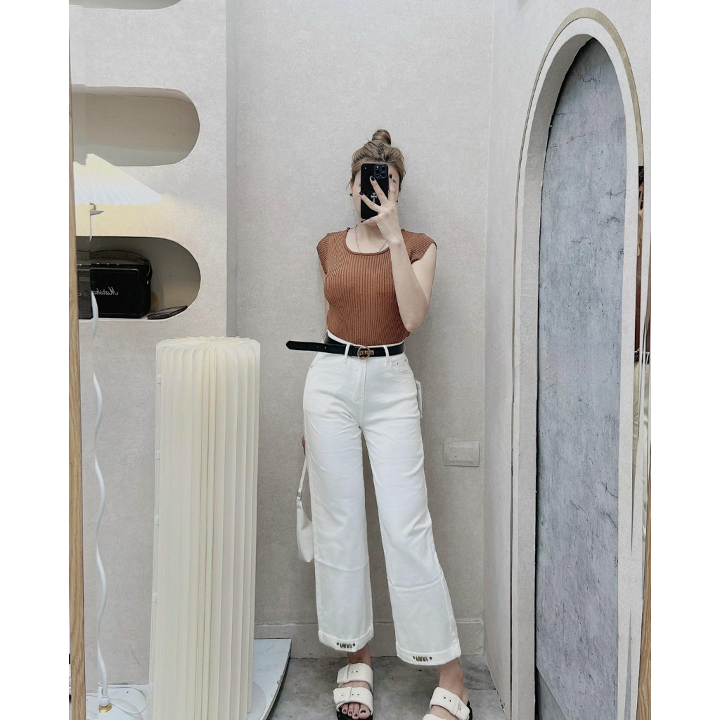 Quần jean suông nữ, Quần ống đứng kèm belt mặc đi chơi, đi làm siêu xinh chất đẹp