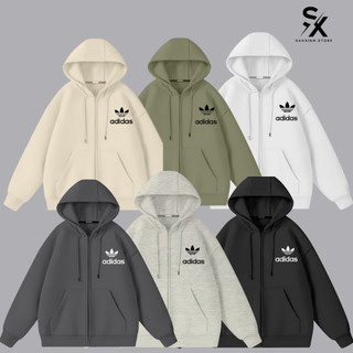 Áo khoác nỉ zip Adidas chính hãng nam nữ form rộng mũ rộng chất nỉ dày dặn cao cấp áo khoác đôi oversize.