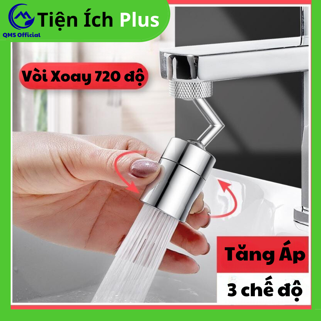 Đầu nối vòi nước, đầu vòi vòi tăng áp 2 chế độ nước xoay 720 độ dùng cho vòi rửa mặt lavabo, vòi nướ