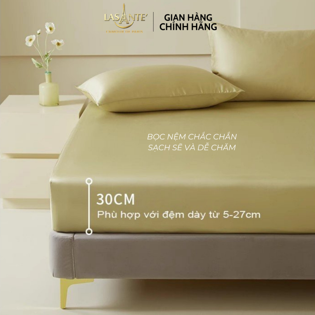 Set ga gối Lasante vải Tencel 80s gỗ khuynh diệp lụa thực vật 4 món cho giường 1.6m, 1.8m, 2.2m đệm dày 5 - 30cm