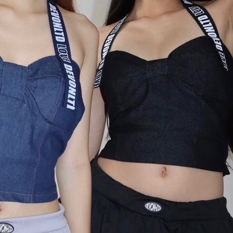 Áo Denim Nơ Sẵn Mút Ngực Devonltd Love