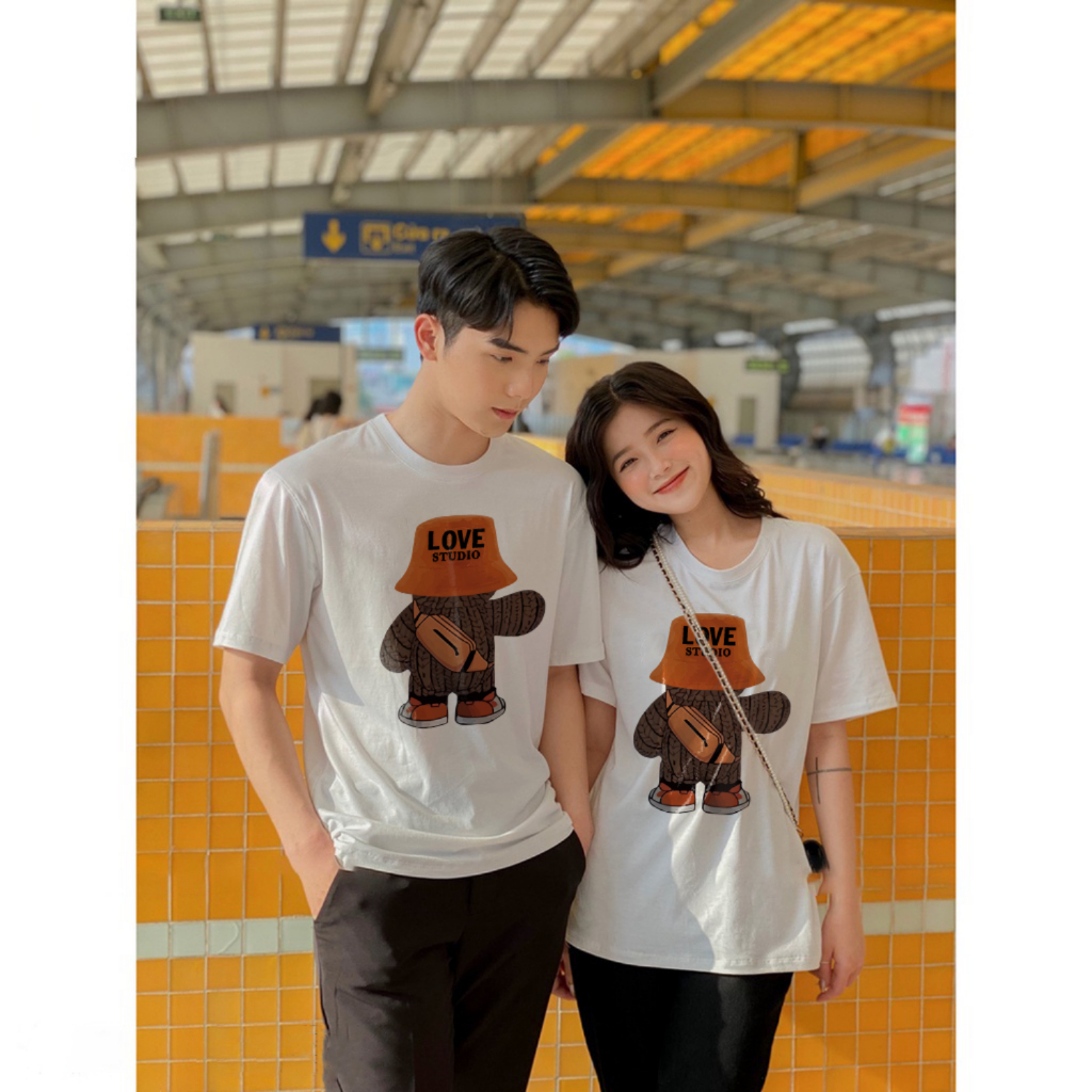 Cặp Áo Thun Đôi Nam Nữ In 5D Gấu Nâu, Cặp Aó Đôi Unisex Tay Lỡ From Rộng Và Áo Croptop Baby Tee 100% Cotton Thoáng Mát