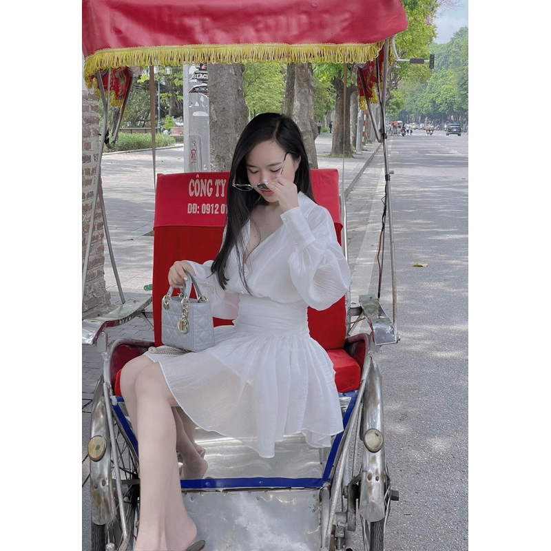 Váy Sơ Mi Xếp Li Eo Ba Màu Đen Trắng Hồng