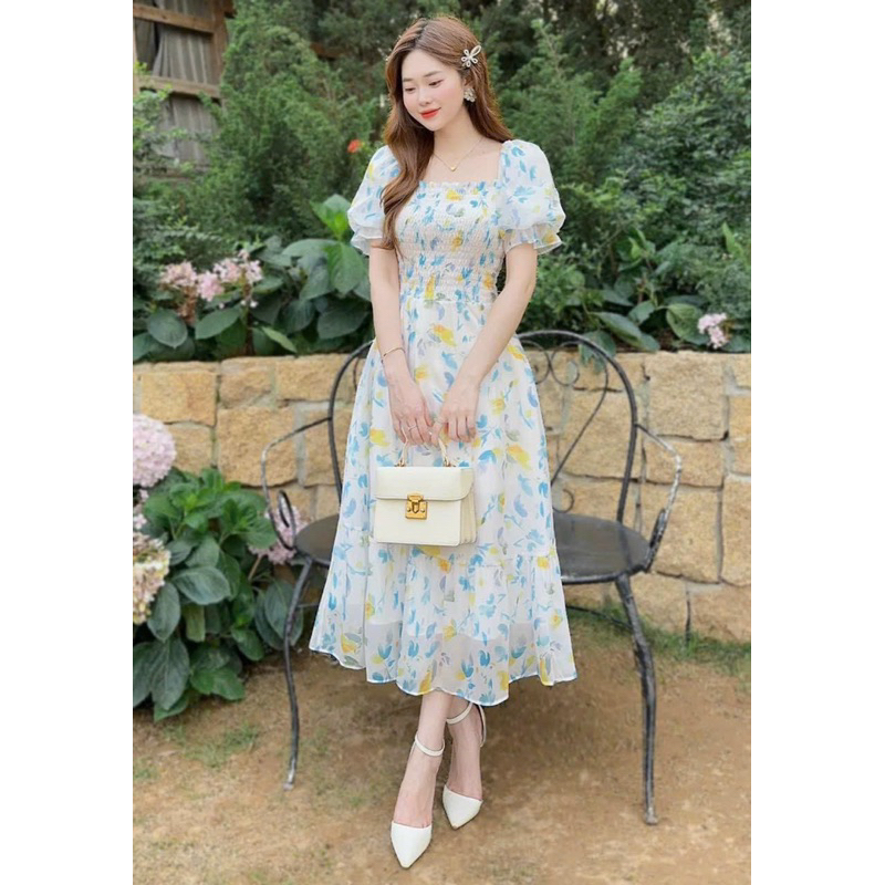 Đầm xoè voan hoa TRIPBLE T DRESS có dún thân trên co dãn - Free size