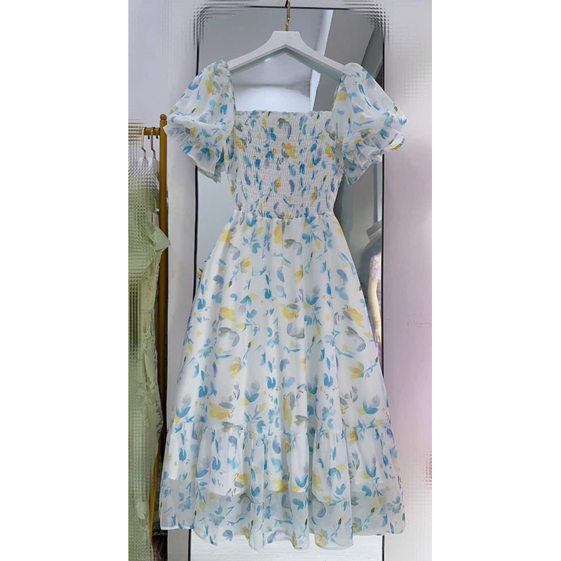 Đầm xoè voan hoa TRIPBLE T DRESS có dún thân trên co dãn - Free size
