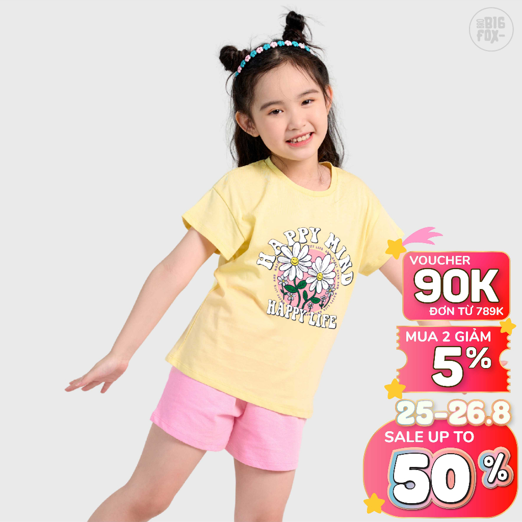 Bộ Đồ Quần Áo Cộc Tay Cho Bé Gái Missmeow Mặc Mùa Hè Chất Liệu Cotton In Hoa cúc Happy Size Đại Trẻ Em 3,4,5,6,7,8 Tuổi
