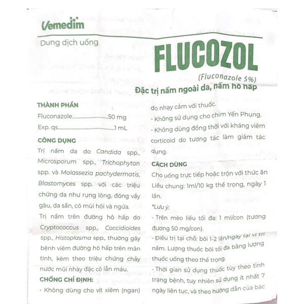 Dung dịch uống Flucozol chuyên cho nấm ngoài da, nấm hô hấp cho chó mèo