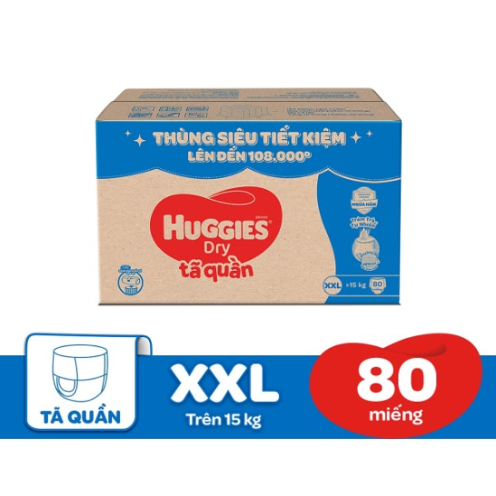Tã quần Huggies Dry Tràm Trà Tự Nhiên MEGA JUMBO M120+6 / L108+6 / XL96 / XXL84 miếng